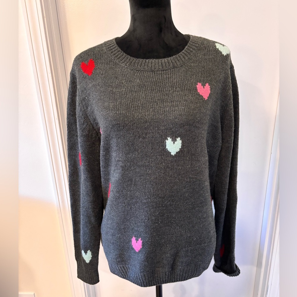 St. John's Bay Charcoal Sweater with Heart Accents